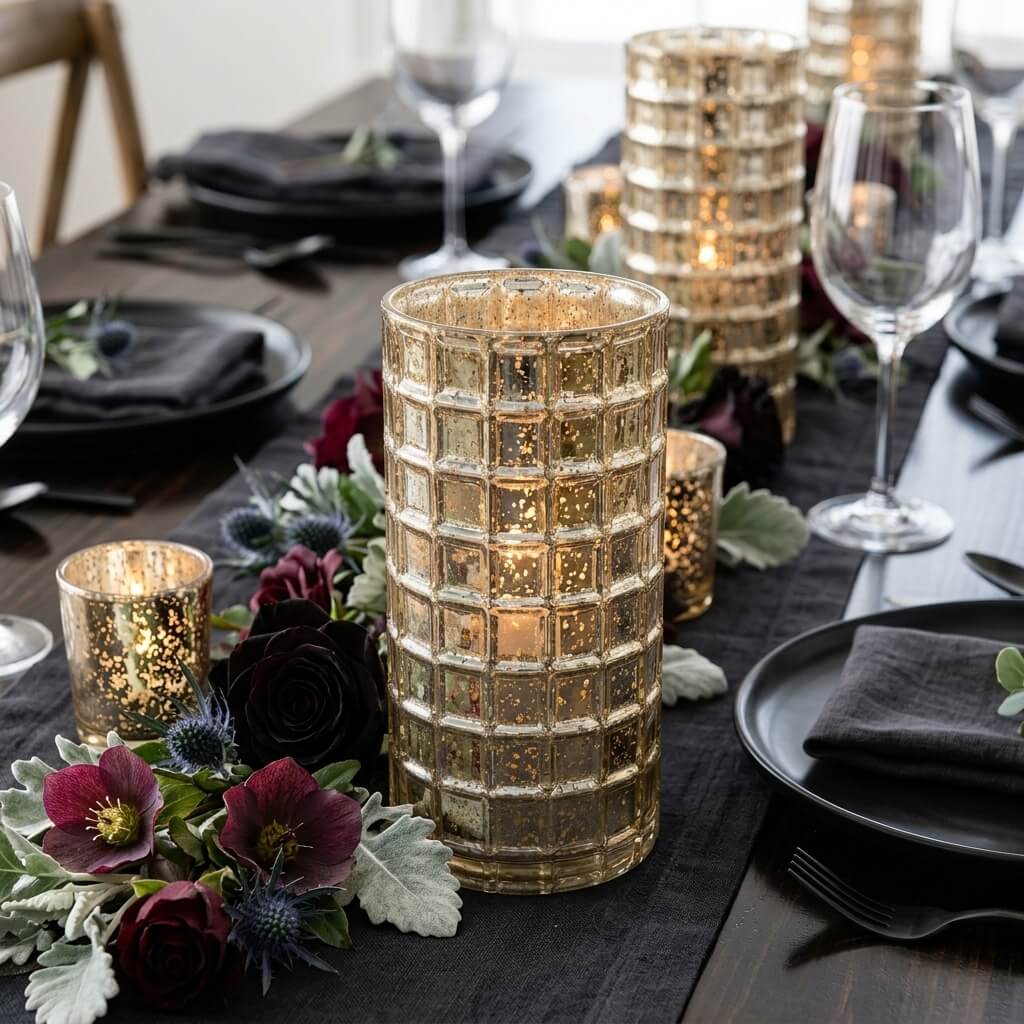 Gold Mercury Mosaic Cylinder 10" - Vase & Candle Holder