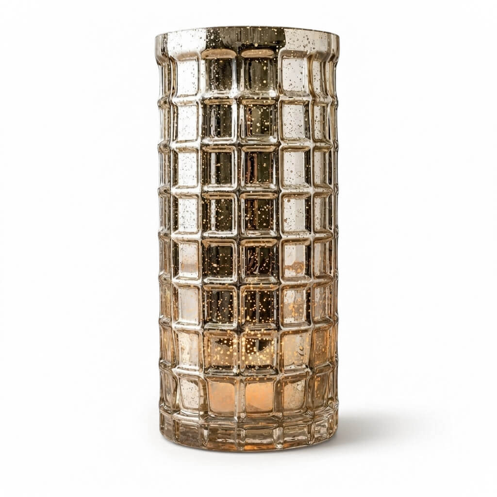 Gold Mercury Mosaic Cylinder 10" - Vase & Candle Holder