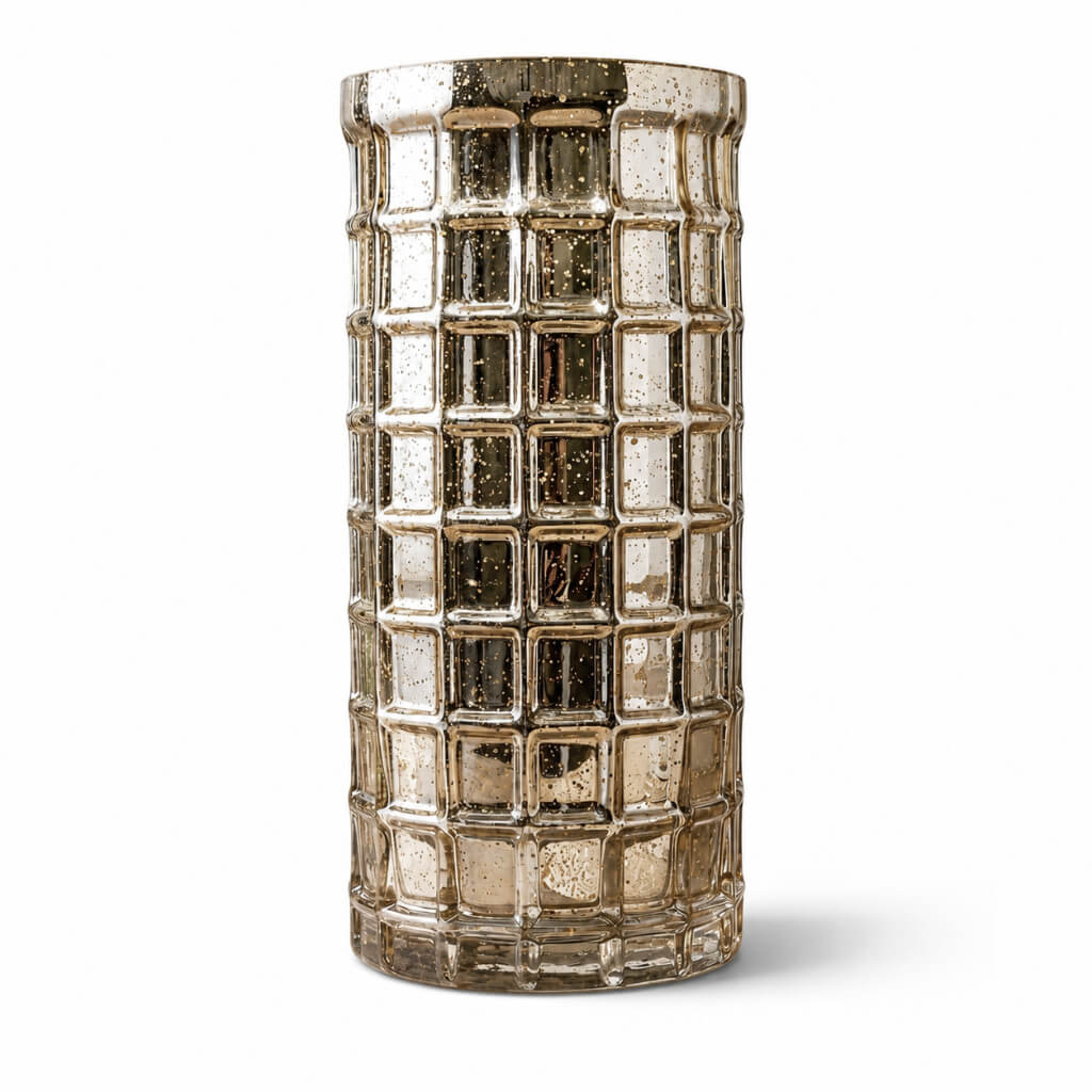 Gold Mercury Mosaic Cylinder 10" - Vase & Candle Holder