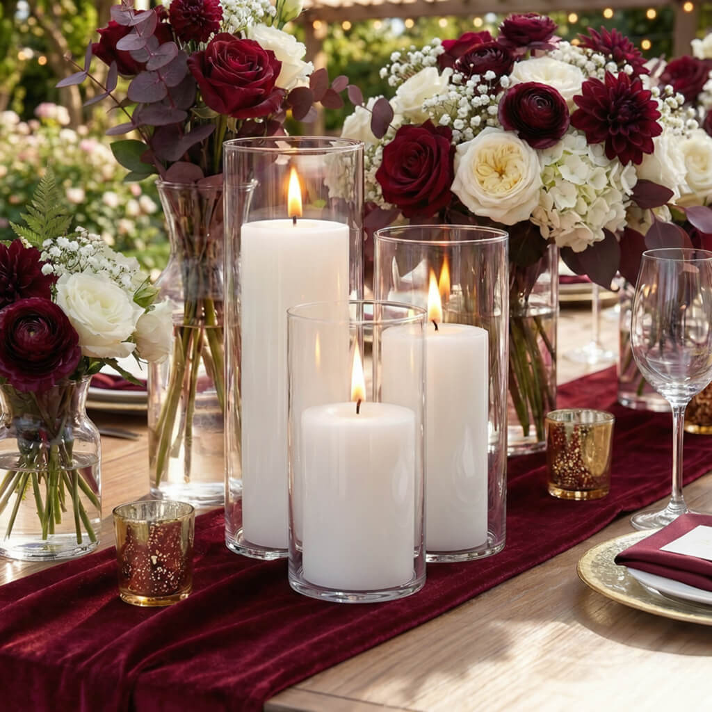 Richland Pillar Candle 6" & Eastland Cylinder Holder 7.5" inch Set of 12 - White