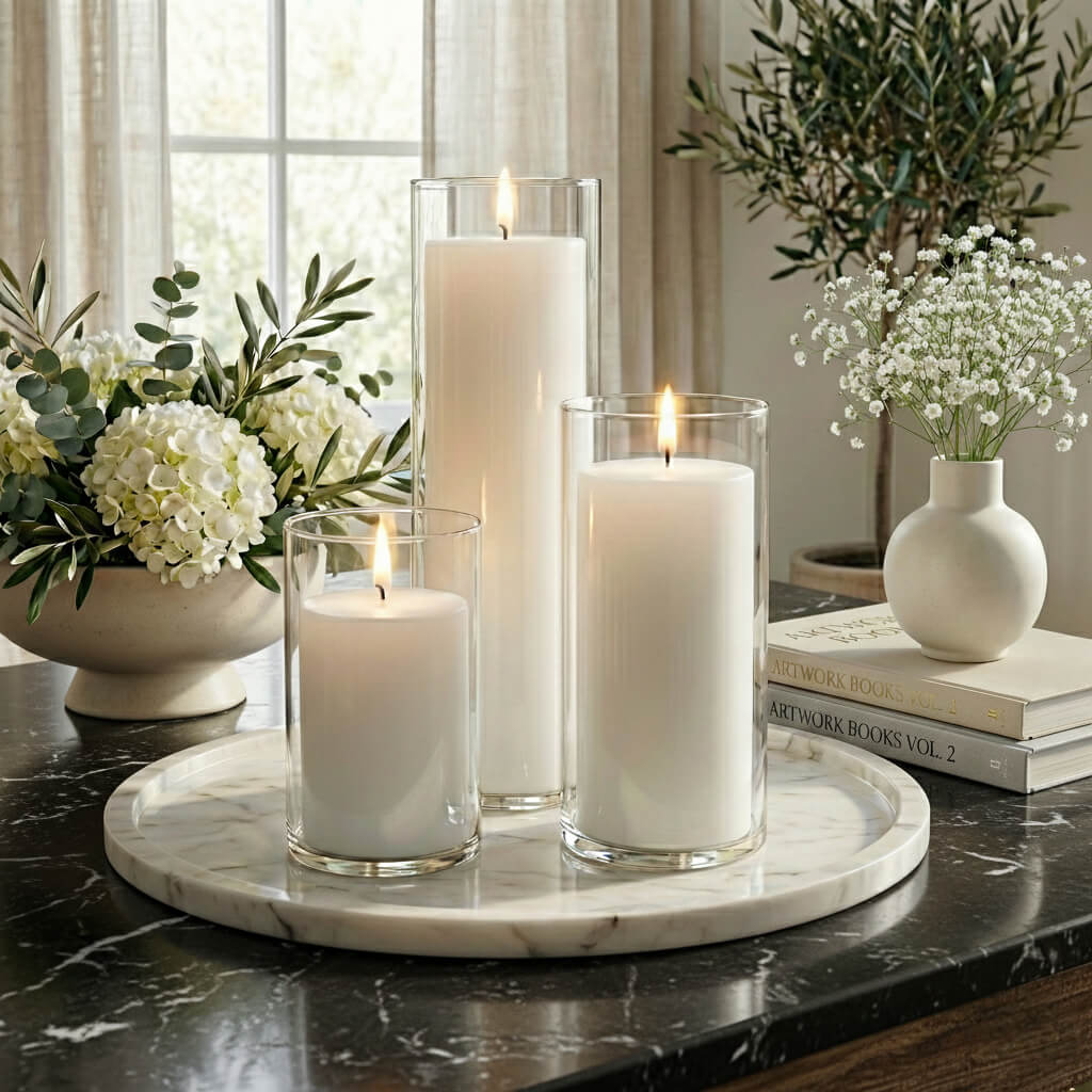 Richland Pillar Candle 6" & Eastland Cylinder Holder 7.5" inch Set of 12 - White