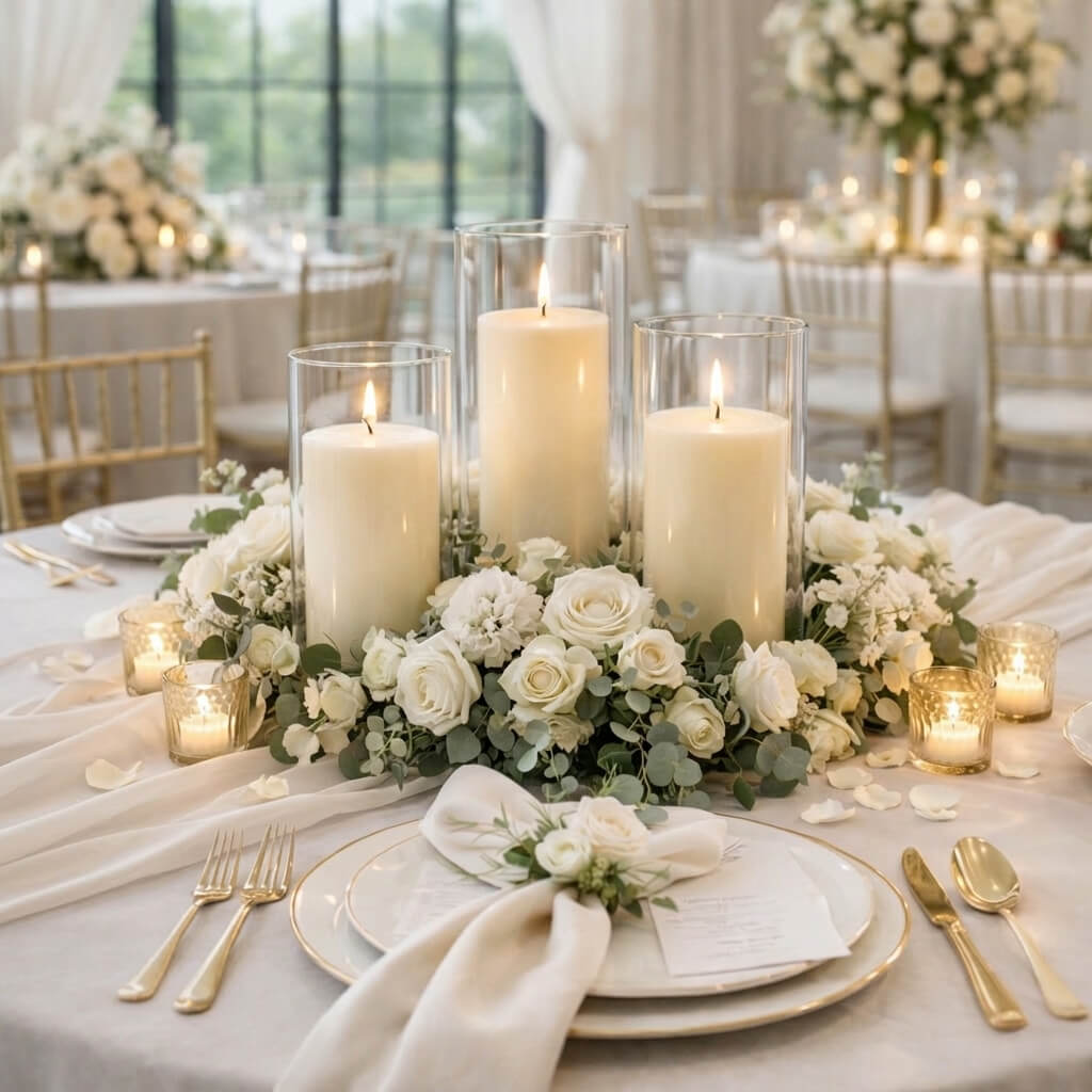 Richland Pillar Candle 6" & Eastland Cylinder Holder 7.5" inch Set of 12 - Light Ivory
