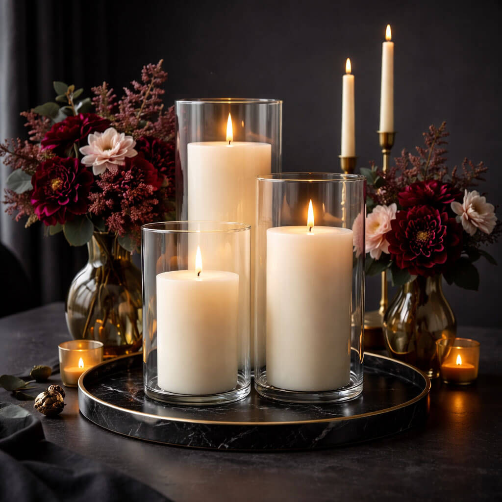 Richland Pillar Candle 6" & Eastland Cylinder Holder 7.5" inch Set of 12 - Light Ivory
