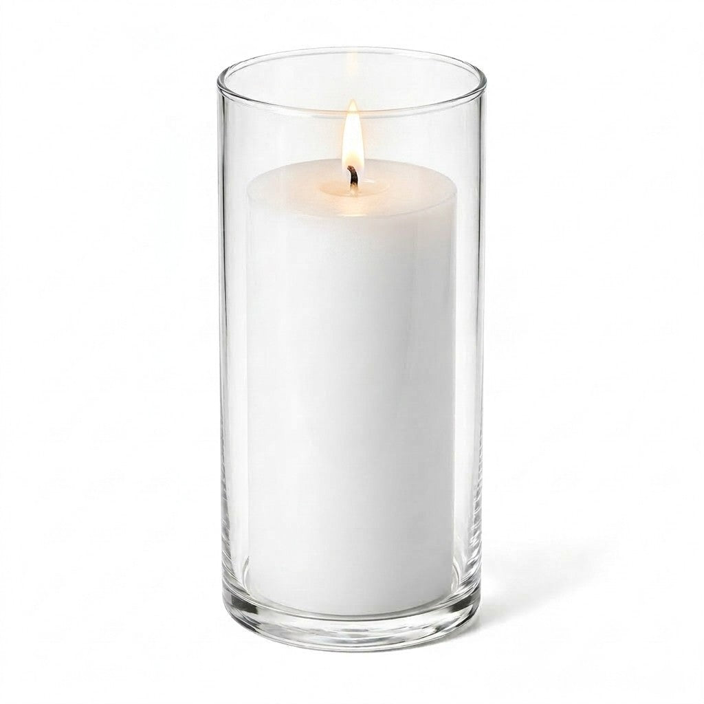 Richland Pillar Candle 6" & Eastland Cylinder Holder 7.5" inch Set of 12 - White