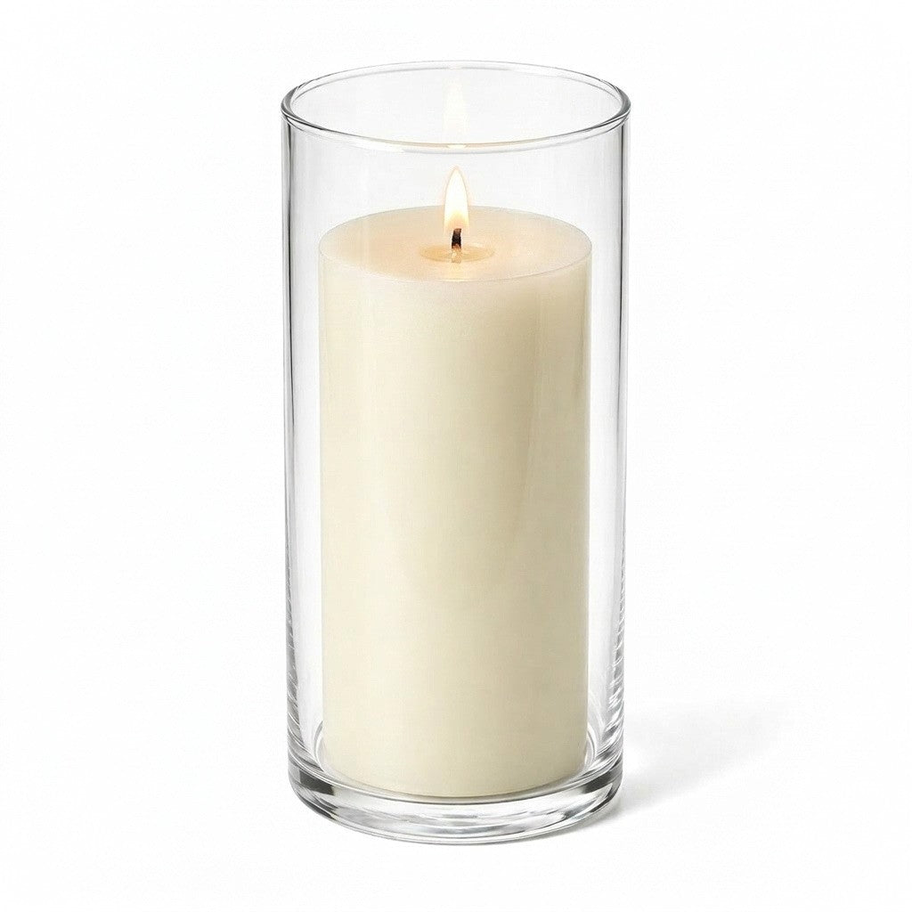 Richland Pillar Candle 6" & Eastland Cylinder Holder 7.5" inch Set of 12 - Light Ivory