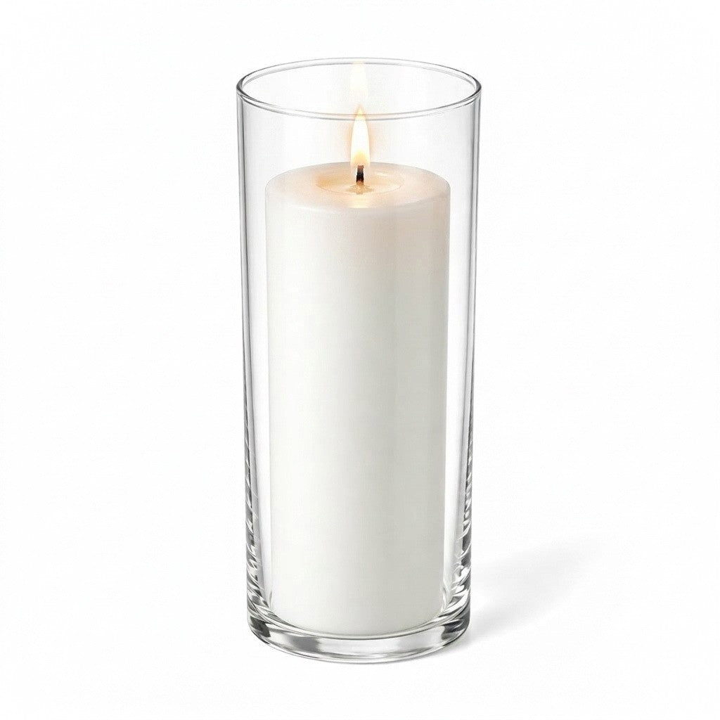 Richland Pillar Candle 9" & Eastland Cylinder Holder 10.5" Set of 12 - White