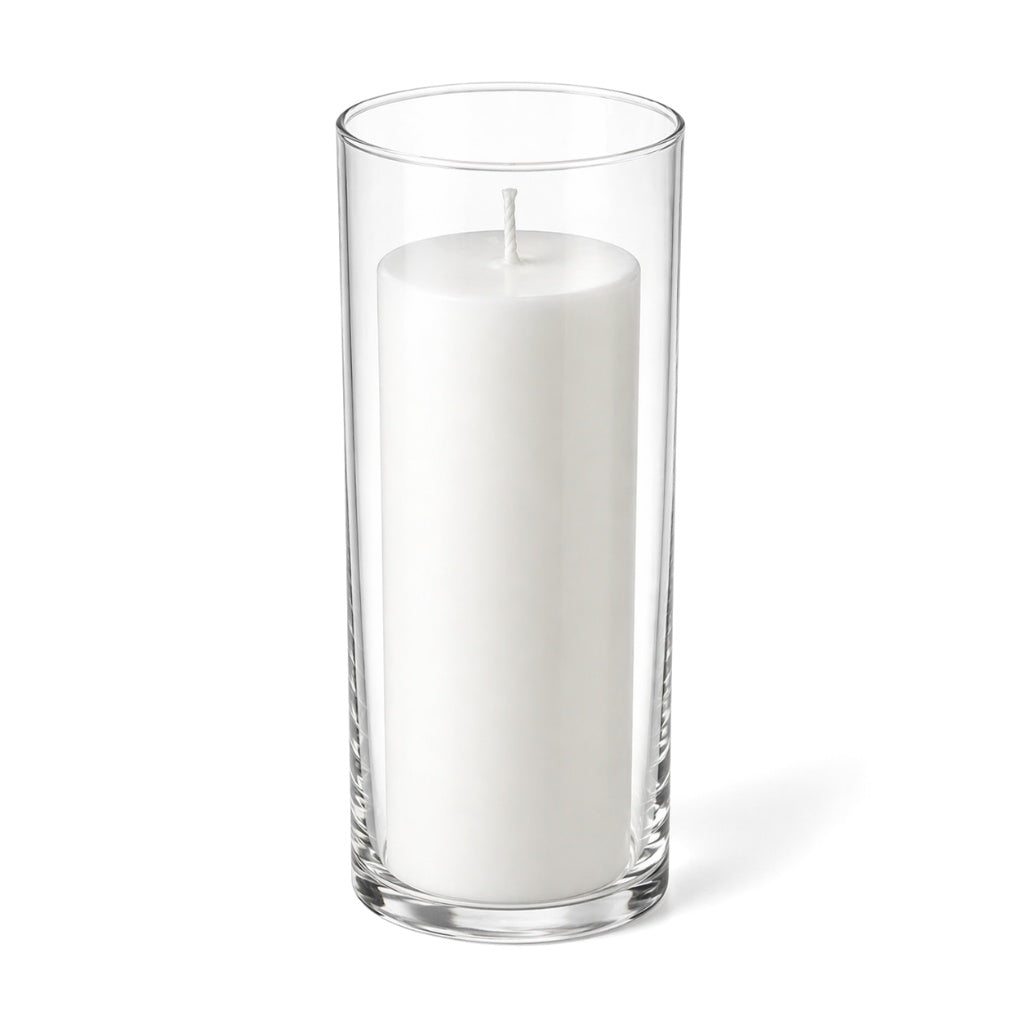 Richland Pillar Candle 9" & Eastland Cylinder Holder 10.5" Set of 12 - White