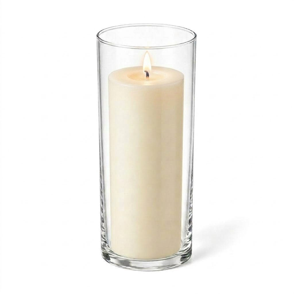 Richland Pillar Candle 9" & Eastland Cylinder Holder 10.5" Set of 12 - Light Ivory